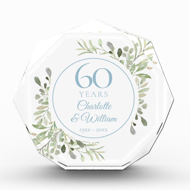60th Anniversary Watercolour Floral Greenery Photo Block (Front)