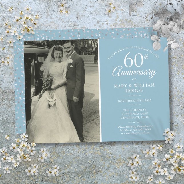 60th Anniversary Wedding Photo Diamond Confetti Invitation (60th Anniversary Wedding Photo Diamond Confetti Invitation)