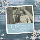 60th Anniversary Wedding Photo Elegant Diamond Napkin<br><div class="desc">Personalise with your favourite wedding photo and your special 60 years diamond wedding anniversary details in chic white typography on a diamond blue background. Designed by Thisisnotme©</div>