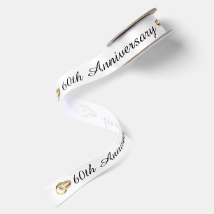 60th Anniversary with Gold Wedding Rings Satin Ribbon
