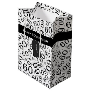 60th Biirthday Random Number Pattern Black/White Medium Gift Bag