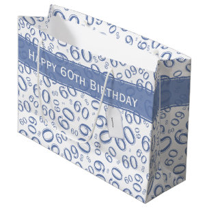 60th Biirthday Random Number Pattern Blue/White Large Gift Bag