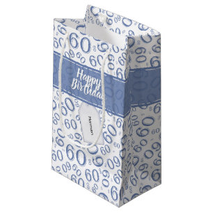 60th Biirthday Random Number Pattern Blue/White Small Gift Bag