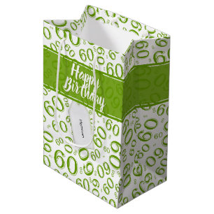 60th Biirthday Random Number Pattern Green/White Medium Gift Bag