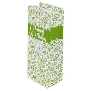 60th Biirthday Random Number Pattern Green/White Wine Gift Bag