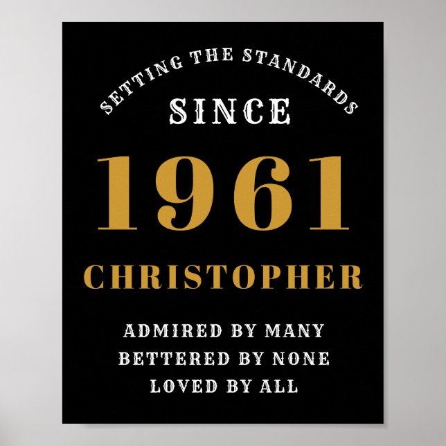 60th Birthday 1961 Black Gold For Him Personalized Poster (Front)