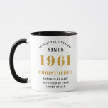 60th Birthday 1961 Black Gold Men's Personalized Mug<br><div class="desc">60th birthday men's mug with black and gold for those born in 1961. Easily customize all the text on this Birthday mug using the template provided. Part of the "Setting Standards" range of birthday ideas.</div>