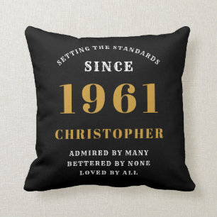60th Birthday 1961 Black Gold Men's Personalized Throw Pillow