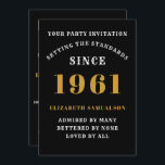 60th Birthday 1961 Black Gold Personalized For Her Invitation<br><div class="desc">For those born in 1961 and celebrating their 60th birthday party we have the ideal birthday invitation card. The black background with a white and gold design is simple and yet elegant. Easily customize the text to the front and the rear of this birthday invitation card using the template provided....</div>