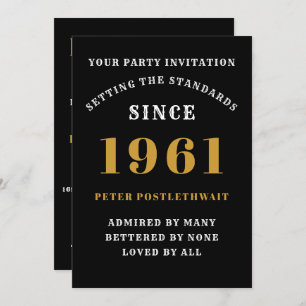 60th Birthday 1961 Black Gold Personalized For Him Invitation
