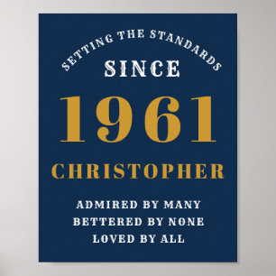 60th Birthday 1961 Blue Gold For Him Personalized Poster