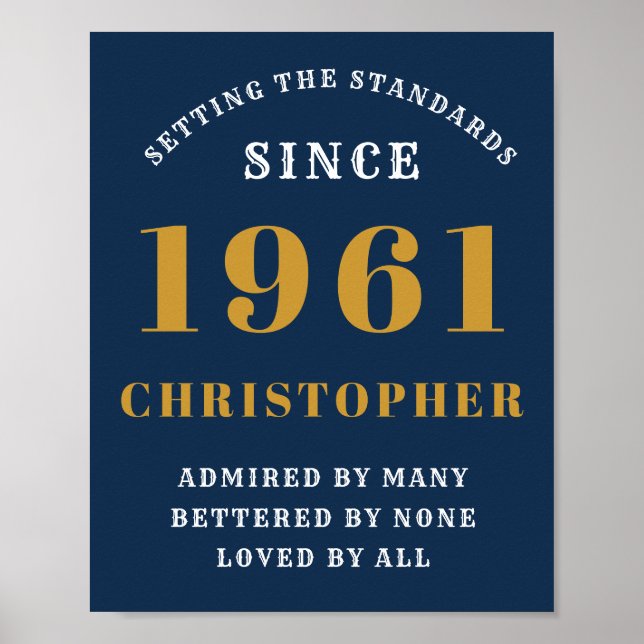 60th Birthday 1961 Blue Gold For Him Personalized Poster (Front)