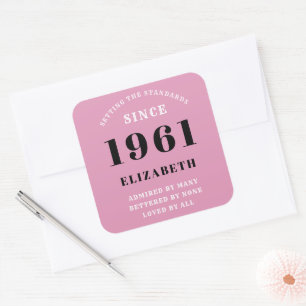 60th Birthday 1961 Pink Black lady's Personalized Square Sticker