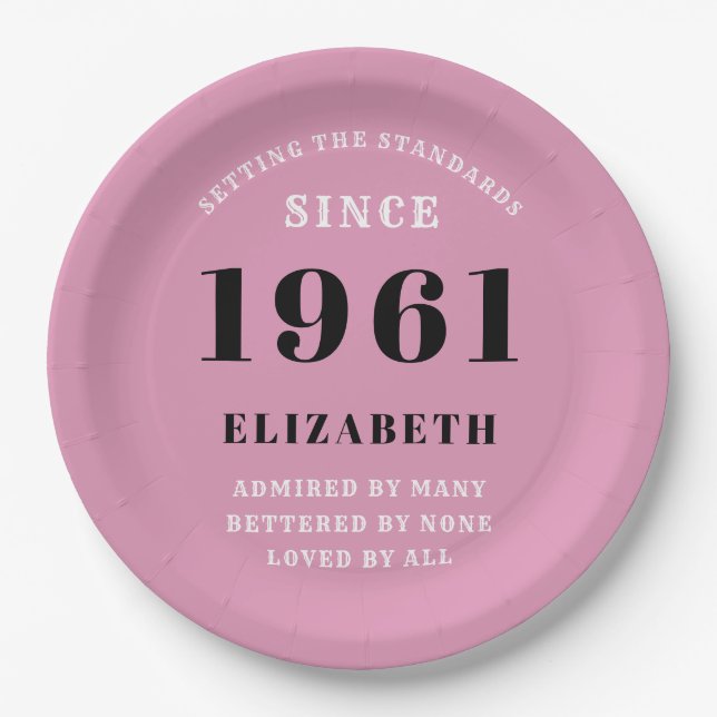 60th Birthday 1961 Pink Gold For Her Personalized Paper Plate (Front)