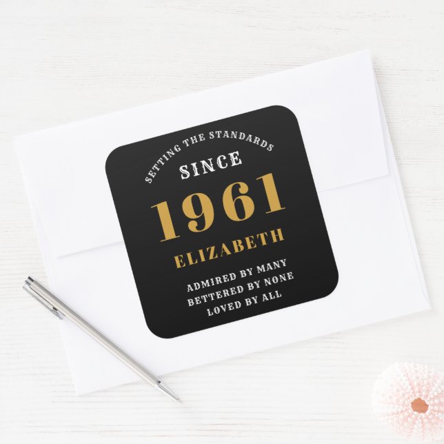 60th Birthday 1961 Red Black lady's Personalized Square Sticker (Envelope)