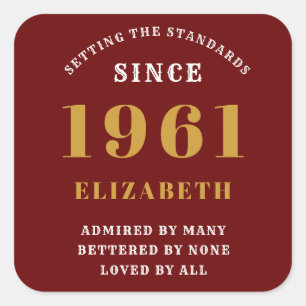 60th Birthday 1961 Red Gold lady's Personalized Square Sticker