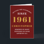 60th Birthday 1961 Red Gold Men's Personalized Card<br><div class="desc">Easily customize the text to the front and the interior of this 60th birthday card using the template provided. Part of the setting standards range of greeting cards.</div>