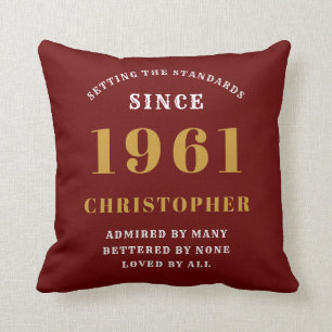 60th Birthday 1961 Red Gold Men's Personalized Throw Pillow