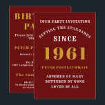 60th Birthday 1961 Red Gold Personalized For Him Invitation<br><div class="desc">For those born in 1961 and celebrating their 60th birthday party we have the ideal birthday invitation card. The red background with a white and gold design is simple and yet elegant. Easily customize the text to the front and the rear of this birthday invitation card using the template provided....</div>