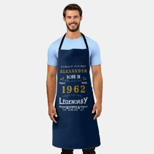 60th Birthday 1962 Add Name Blue Gold Legendary Apron