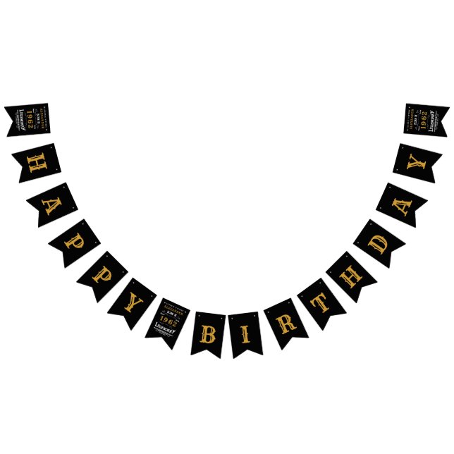 60th Birthday 1962 Black Gold Add Name Retro Bunting Flags (All)
