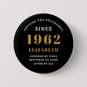 60th Birthday 1962 Elegant Black Gold 2 Inch Round Button
