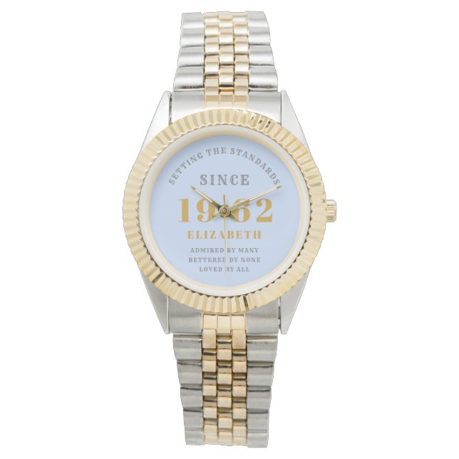 60th Birthday 1962 Elegant Blue Grey Chic Woman's  Watch (Front)