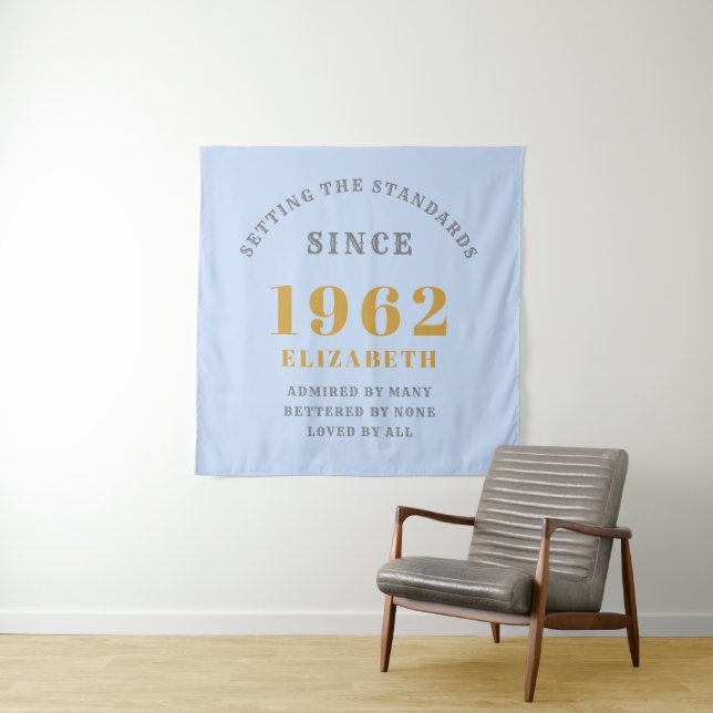 60th Birthday 1962 Elegant Blue Grey Gold Chic Tapestry (In Situ)