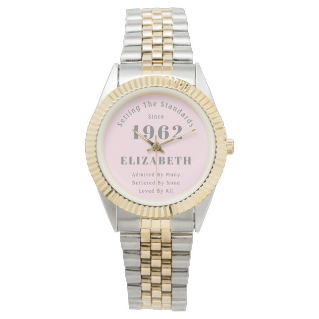 60th Birthday 1962 Elegant Girly Pink Grey Woman's Watch (Front)