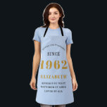 60th Birthday 1962 Elegant Gold Blue Grey Apron<br><div class="desc">A wonderful birthday gold design on an apron for that special celebration. Easily customize the text using the template provided. Part of the setting standards range of birthday supplies.</div>
