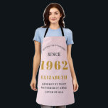 60th Birthday 1962 Elegant Gold Pink Grey Apron<br><div class="desc">A wonderful birthday gold design on an apron for that special celebration. Easily customize the text using the template provided. Part of the setting standards range of birthday supplies.</div>