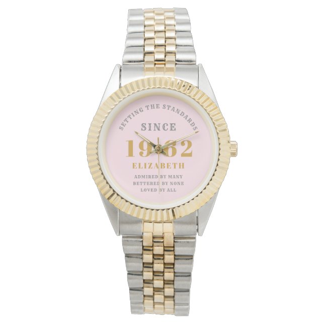60th Birthday 1962 Elegant Pink Grey Chic Woman's Watch (Front)