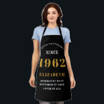 60th Birthday 1962 Elegant White Black Gold Apron<br><div class="desc">A wonderful birthday gold design on an apron for that special celebration. Easily customize the text using the template provided. Part of the setting standards range of birthday supplies.</div>