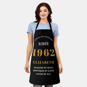 60th Birthday 1962 Elegant White Black Gold Apron
