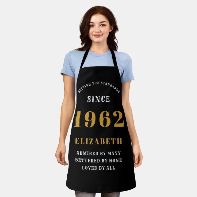 60th Birthday 1962 Elegant White Black Gold Apron (Worn)