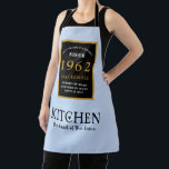 60th Birthday 1962 Name Elegant Black Gold Blue Apron<br><div class="desc">A wonderful birthday black and gold design on an apron for that special celebration. Easily customize the text using the template provided. Part of the setting standards range of birthday supplies.</div>