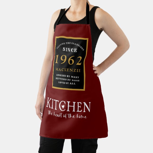 60th Birthday 1962 Name Elegant Black Gold Red Apron (Insitu)
