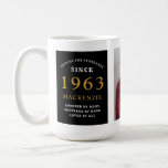 60th Birthday 1963 Black Gold Add Name Photo Large Coffee Mug<br><div class="desc">A huge black and gold photo mug for those special people. Easily customize the text and photo using the template provided. Part of the setting standards range.</div>