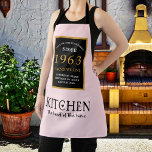 60th Birthday 1963 Name Elegant Black Gold Pink<br><div class="desc">A wonderful birthday black and gold design on an apron for that special celebration. Easily customize the text using the template provided. Part of the setting standards range of birthday supplies.</div>