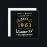 60th Birthday 1963 Retro Black Gold Greeting Card<br><div class="desc">Say Happy Birthday. Add your name,  year and message to this personalized birthday greeting card. A wonderful custom black birthday card with white and gold vintage style typography. More gifts and party supplies available with the "Legendary" design in the store.</div>