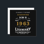 60th Birthday 1963 Retro Black Gold Greeting Card<br><div class="desc">Say Happy Birthday. Add your name,  year and message to this personalized birthday greeting card. A wonderful custom black birthday card with white and gold vintage style typography. More gifts and party supplies available with the "Legendary" design in the store.</div>