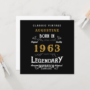 60th Birthday 1963 Retro Black Gold Greeting Card