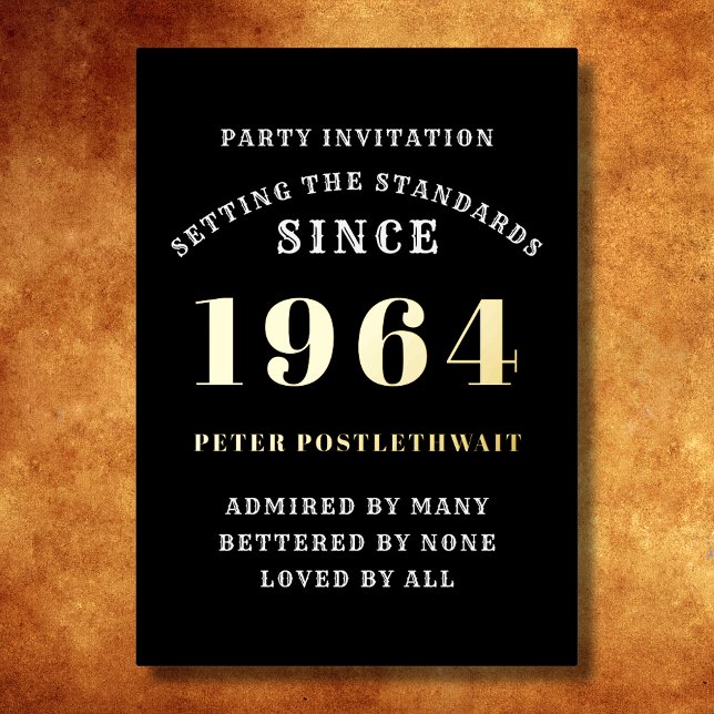 60th Birthday 1964 Black Gold Personalized For Him (Elegant Black and Gold Foil 60th Birthday Invitation - Create Your Own Personalized Design. )