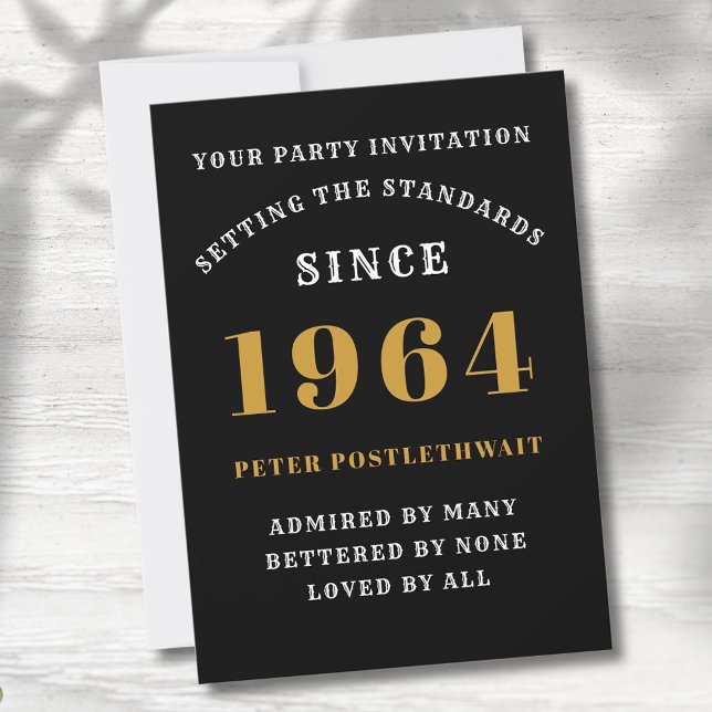 60th Birthday 1964 Black Gold Personalized For Him Invitation (Elegant Black and Gold 60th Birthday Invitation - Create Your Own Personalized Design.)