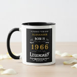 60th Birthday 1966 Legend Retro Black Personalized Mug<br><div class="desc">For those legends born in 1966 and celebrating their 60th birthday we have the ideal birthday coffee mug. The black background with a white and gold vintage typography design design is simple and yet elegant with a retro feel. Easily customize the text of this birthday gift using the template provided....</div>