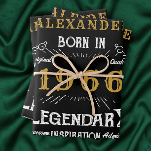 60th Birthday 1966 Legend Vintage Black Wrapping Paper Sheet
