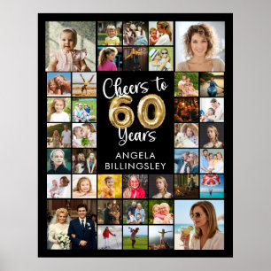 60th Birthday 39 Photo Collage Cheers to 60 Years Poster