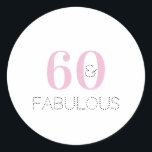 60th Birthday 60 and fabulous Typography Pink Classic Round Sticker<br><div class="desc">Chic and simple, 60th birthday, 60 and fabulous pink typography design. An elegant, modern 60th birthday party design with the words 60 and fabulous in pink and black typography. To customize this design, use the personalize this button, where you can change the text, or use the editing tool to change...</div>