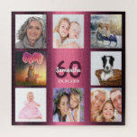 60th birthday 60 photo collage woman purple jigsaw puzzle<br><div class="desc">A gift for a woman's 60th birthday, celebrating her life with a collage of 8 of your photos. Templates for a name, age 60 and a date. Date of birth or the date of the anniversary. Dark purple and white coloured letters. Girly and feminine purple gradient background colour.</div>