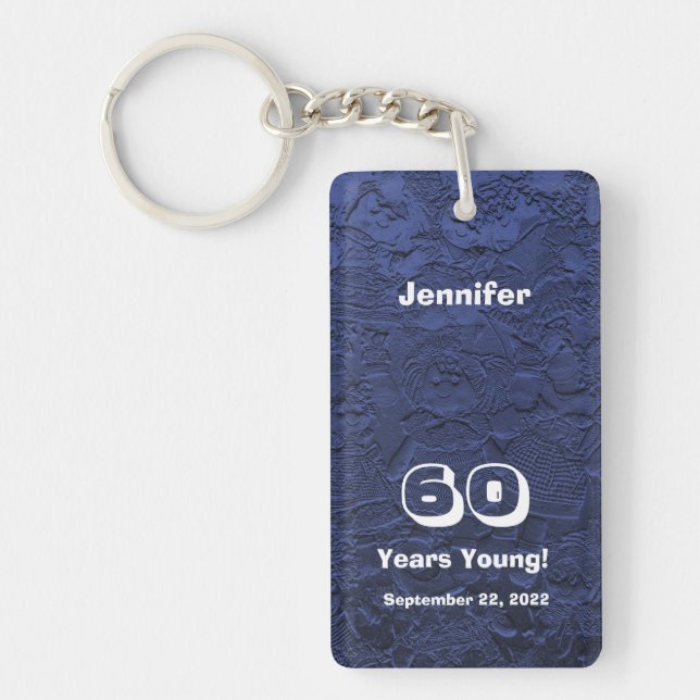 60th Birthday 60 Years Young Blue Dolls Keychain (Front)